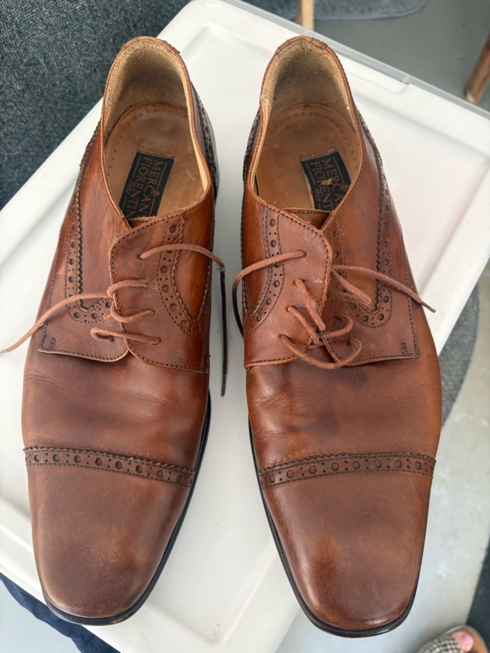 Mercanti Fiorentini Brown Leather Brogue Derby Shoes made in Italy
